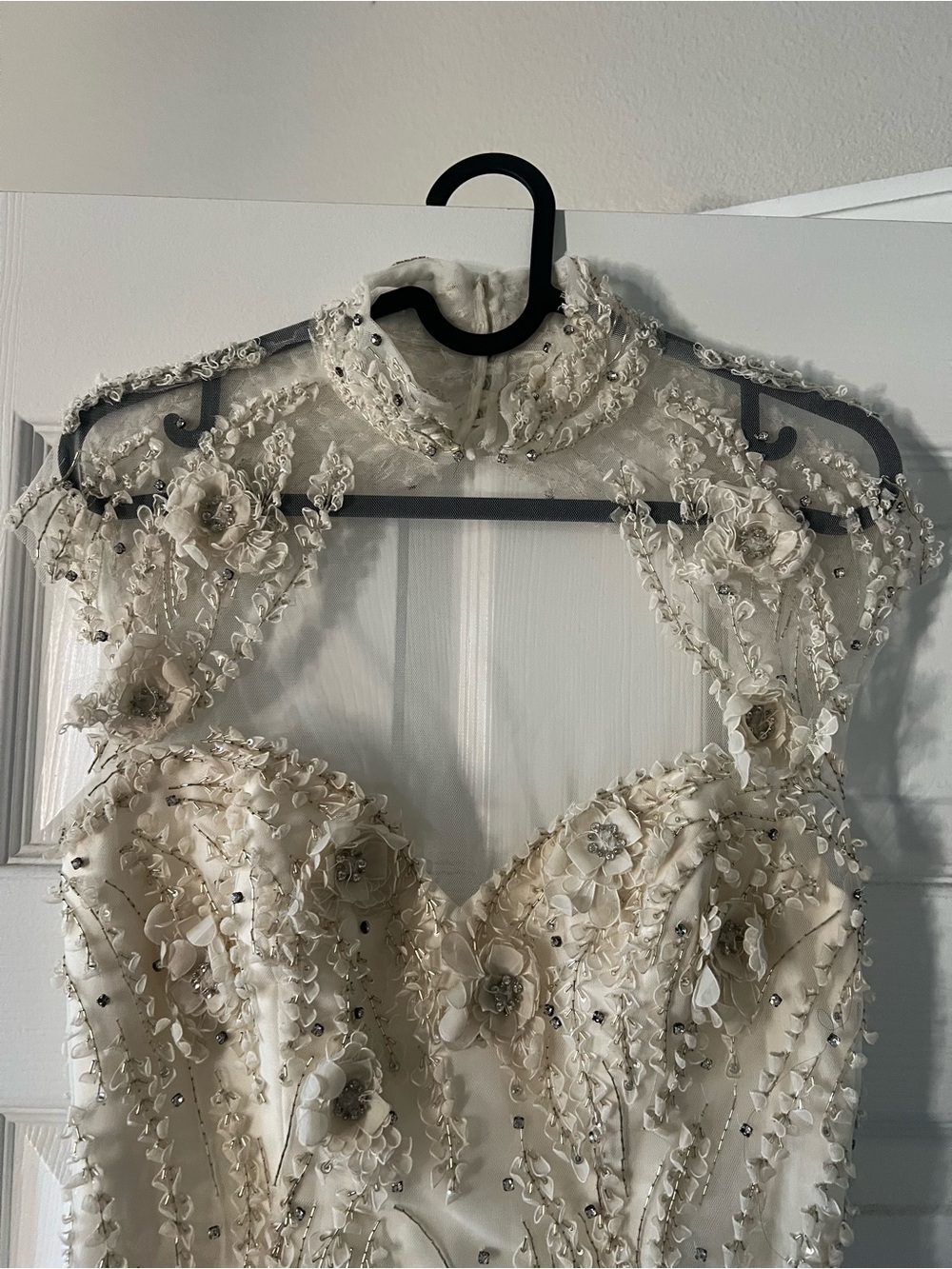Vintage Ines Di Santo Beaded Wedding Dress with High Neck - Picture 5 of 12